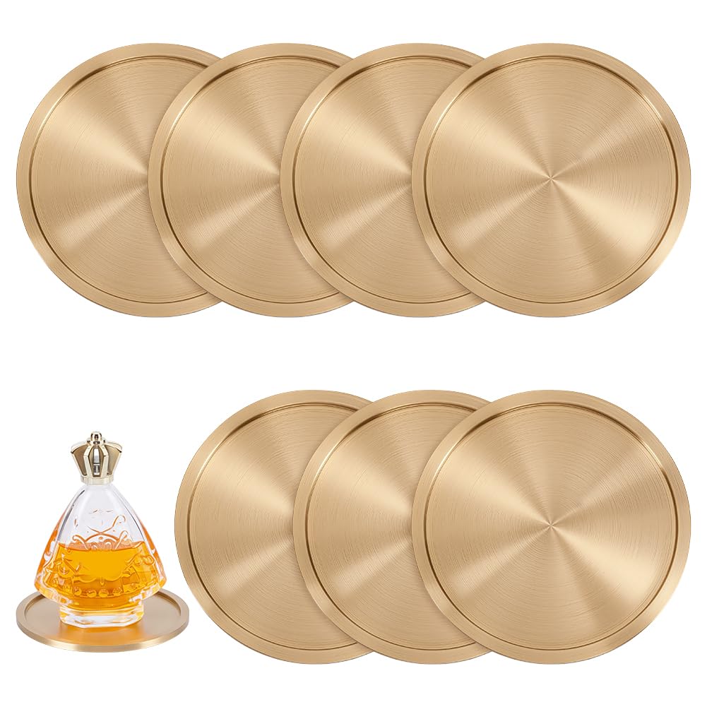 NBEADS 8 posavasos de latón pesado para bebidas, 10 cm, posavasos de bronce macizo dorado, soporte para tazas de té de cobre sólido para restaurante, cocina, bar, mesa de comedor