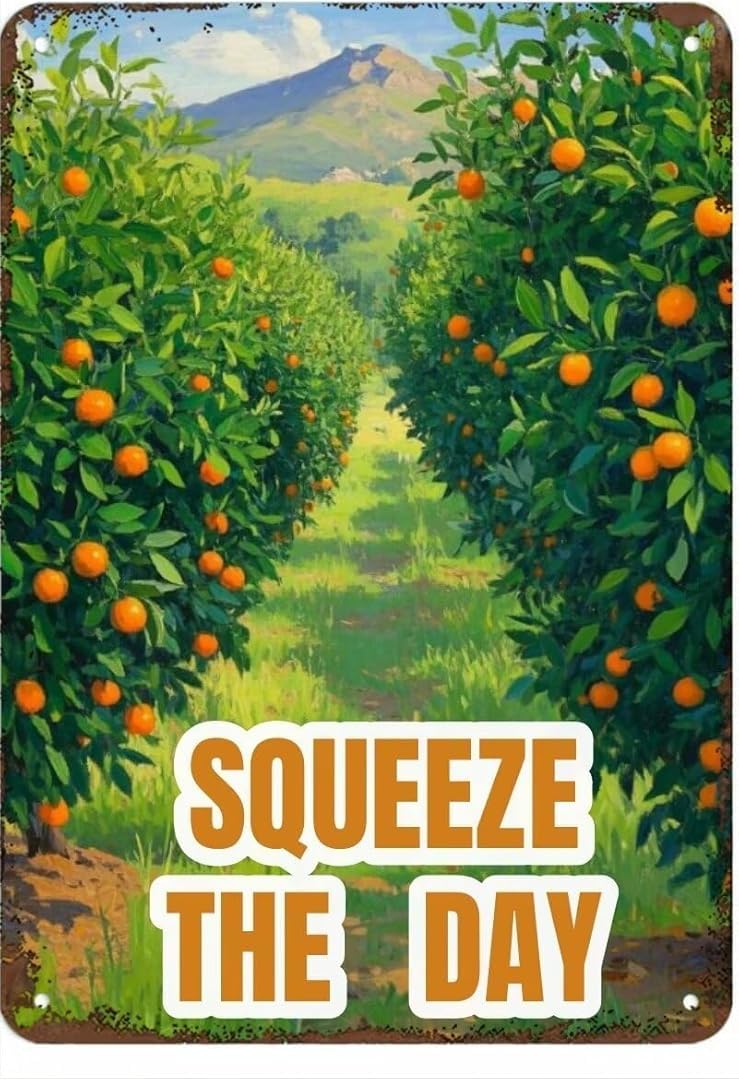 Squeeze The Day for Cafe Home Living Room Bedroom Kitchen Garden Garage Cafe Bar Pub Tin Sign 8x12 Inch
