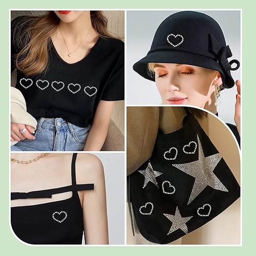 Miniatura 6 de FINGERINSPIRE 100 calcomanías de diamantes de imitación de corazón para planchar con diamantes de imitación brillantes de 0.9 x 0.8 pulgadas, color