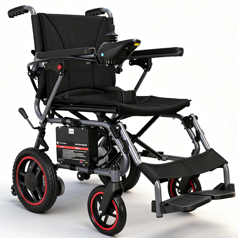19kg Silla De Ruedas Eléctrica Plegable Para Adultos, 20 Km De Alcance, Silla De Ruedas Motorizada, Todo Terreno Power Wheelchairs Para Personas Mayores, Hasta 150 Kg, Color Negro