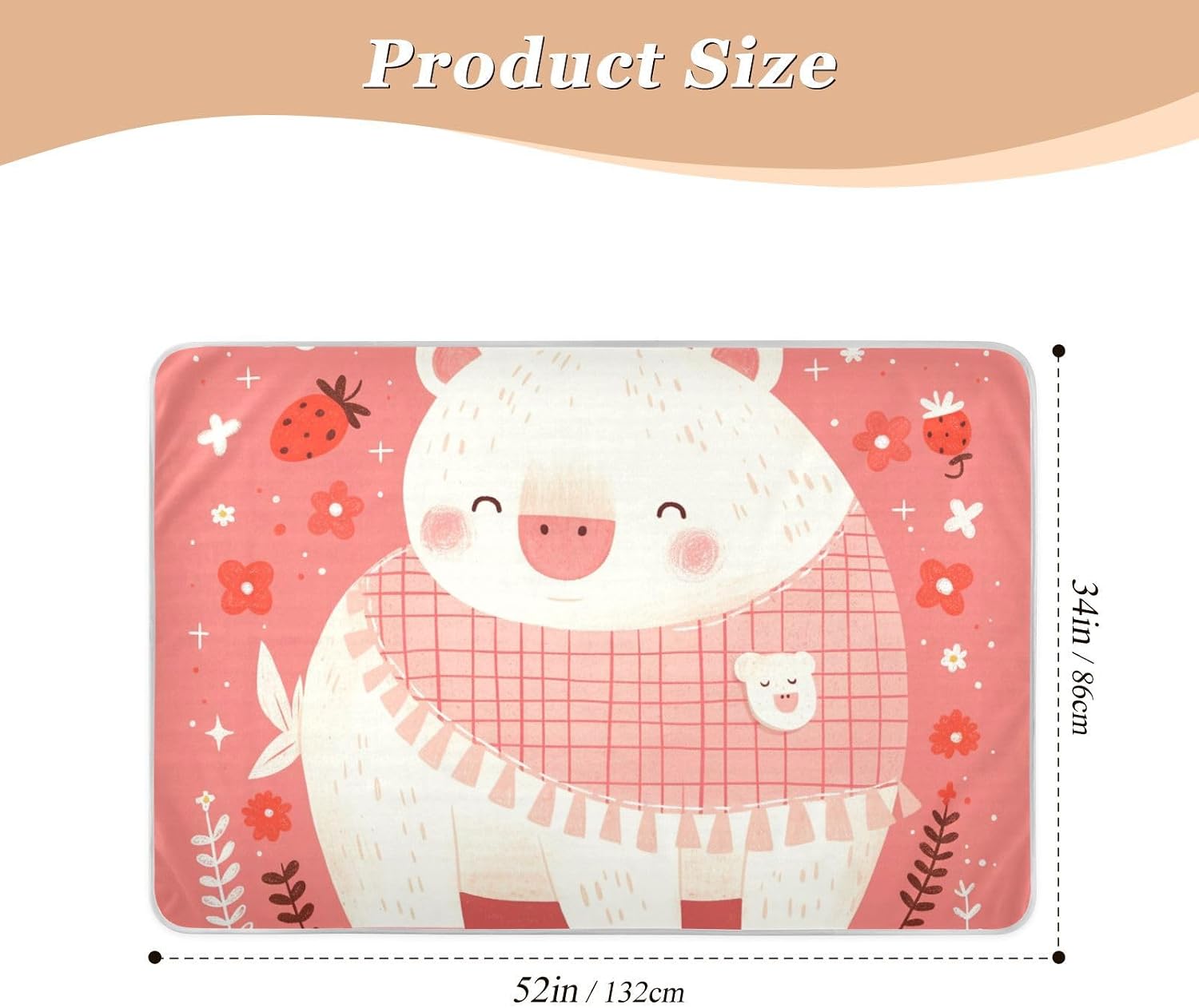 Cute Cartoon Peach Animal Extra Large Resuable Toddler Mattress Pads Highly Absorbent Toddler Bed Pee Pads Skin-Friendly Bed Liners for Baby Toddler Children , 52" L x 34" W