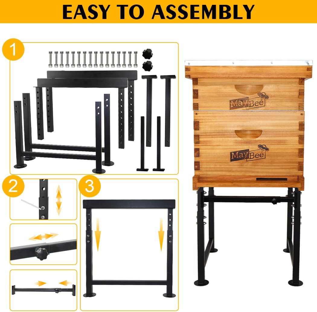 MayBee 2 Pack Adjustable Metal Bee Hive Stand, Adjustable Height(16.1”-20.9”) Hive Stand, Adjustable Width(15”-19”) Bee Hive Frame Stands Hive Stand Frame - Image 6