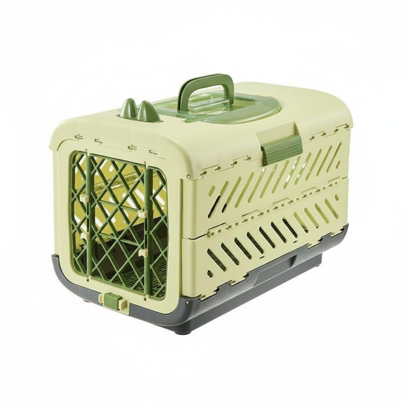 Gralara Transportín para Gatos Transportín Jaula Contenedor Mochila Plegable con Diseño Portátil y Estable Ventilación Lateral y Estructura Rígida Material PP, Verde