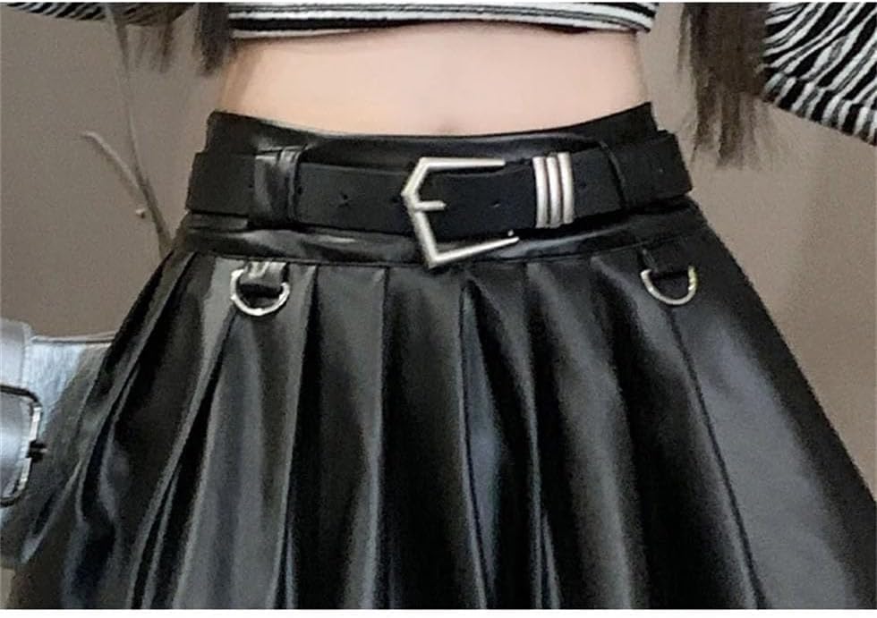Women's A-Line Pleated Leather Mini Skirt Vintage Harajuku Gothic2