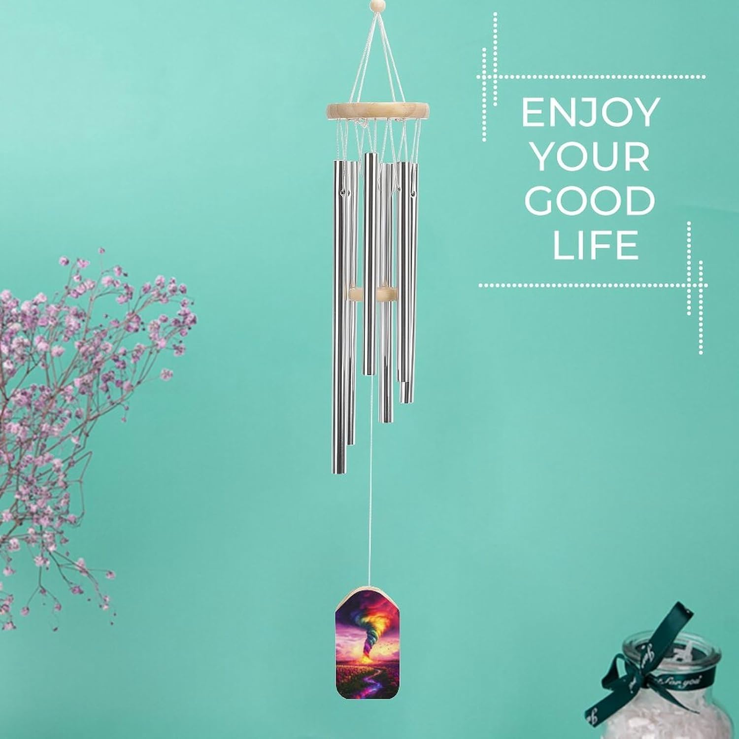 Tornado Colorful Wooden Wind Chimes Deep Tone Memorial Windchime for Outside Garden Home Decoration