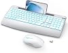 Rechargeable Wireless Keyboard and Mouse Combo - Full-Sized Keyboard with 7-Colors, Wrist Rest, Phone Holder, Volume Knob, 2.4GHz for Computer, Laptop, PC, Mac, Windows - Silver