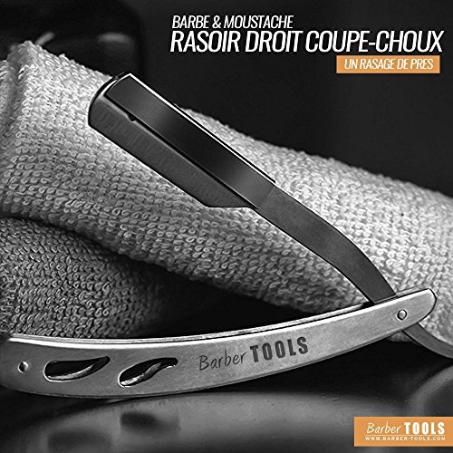 Afeitadora de barba para hombre/navaja de afeitar para barba - con piedra de alumbre, paño de pulido, estuche de almacenamiento, 5 hojas dobles - (navaja de barbero) (Plata)