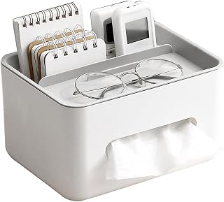 Desktop Tissue Storage Box, Multifunctional Tissue Storage Box Cover with Phone Holder, Desktop Stationery Storage Tissue Box for Living Room,Office,Night Stand,Dresser,Bedroom,Bathroom