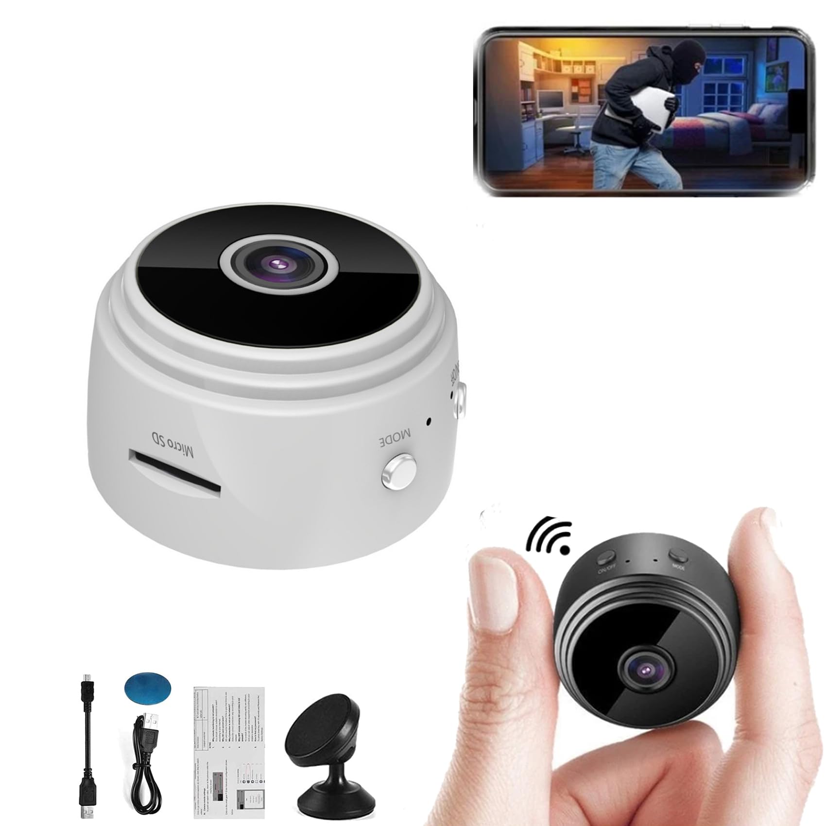 Pixielens Pro Security Camera, 2024 New Pixi Lens Pro Mini Security Camera, Wireless 4g WiFi Camera 1080p HD, 150° Wide Angle Camera with Audio/Video (White, 3Pcs)
