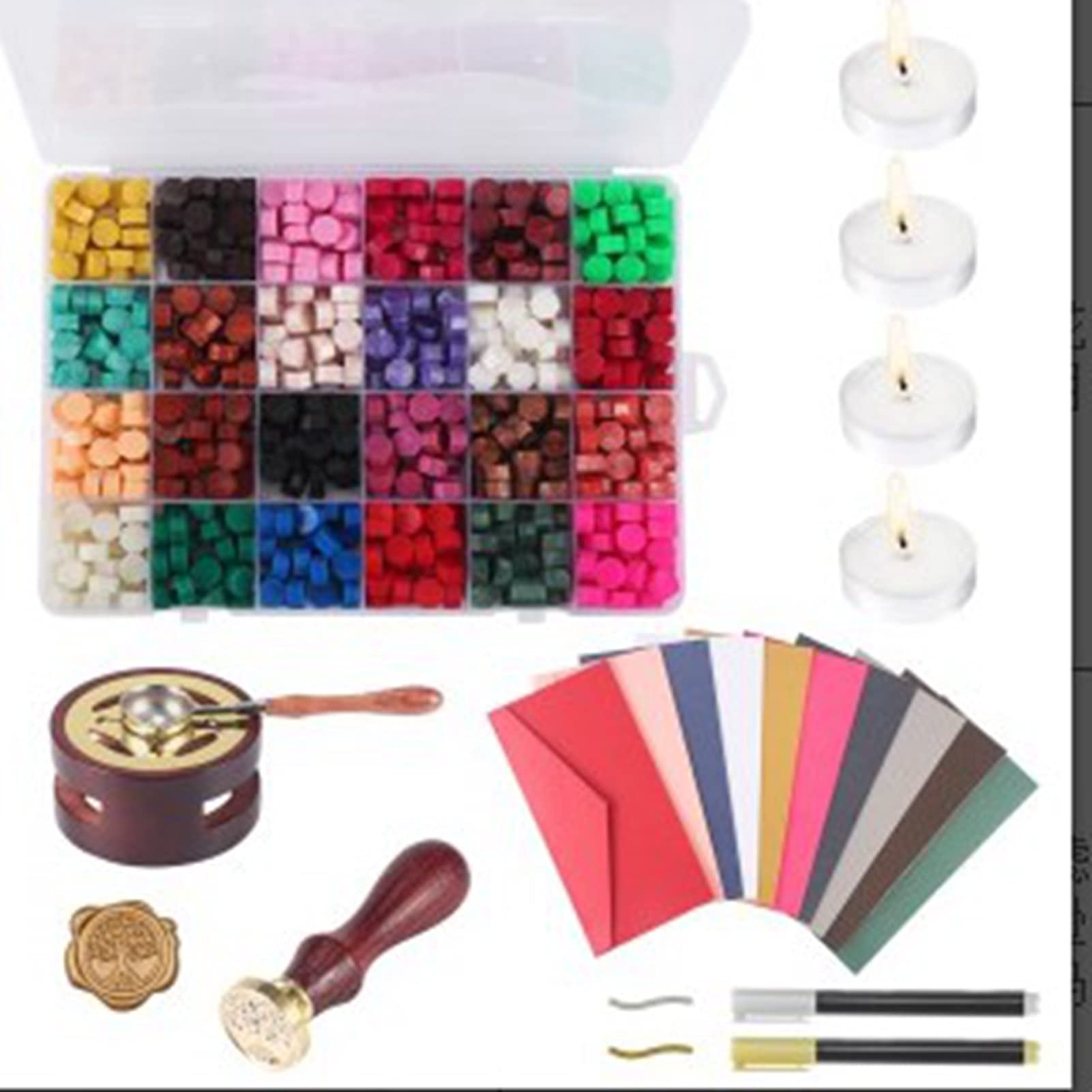 Kit de Perles de Cire à Cacheter 24 Couleurs avec Cuillère