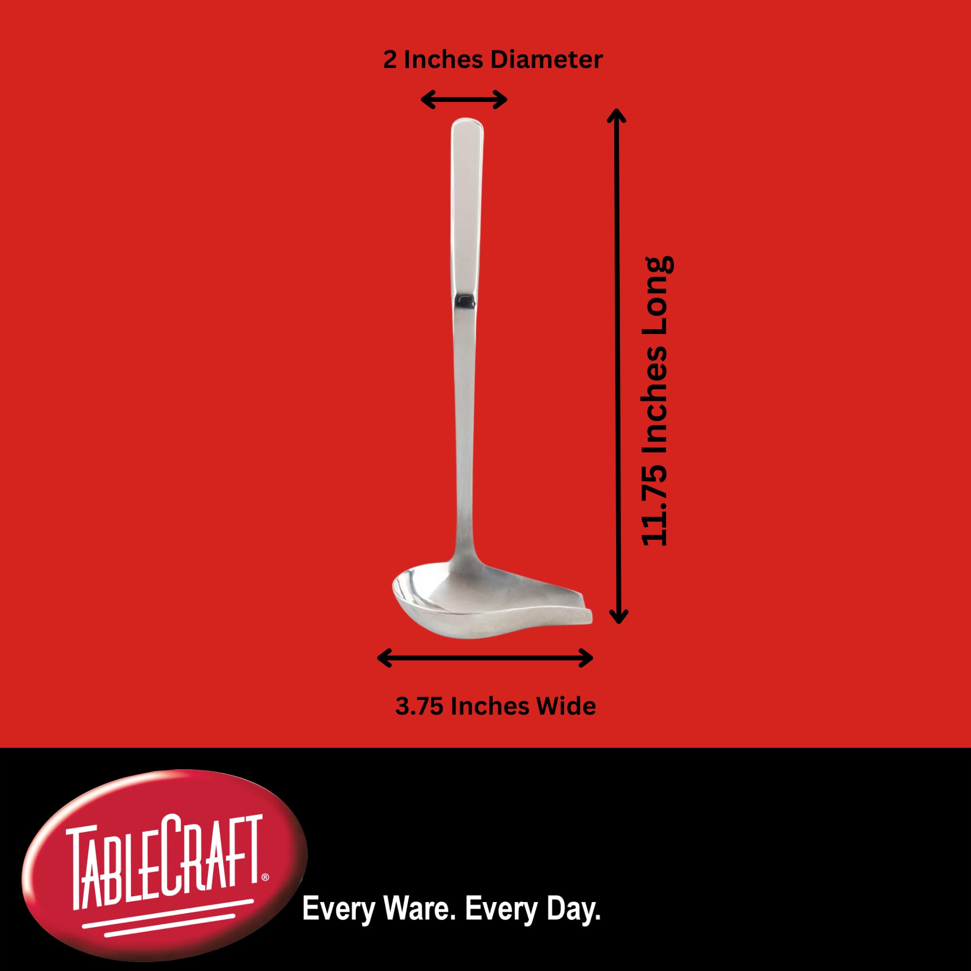 TableCraft 11631 Holden Collection 1 oz. Ladle Spoon with Spout, Stainless Steel Utensil for Serving Soup, Sauce, Gravy, Hollow Handle, 11.75