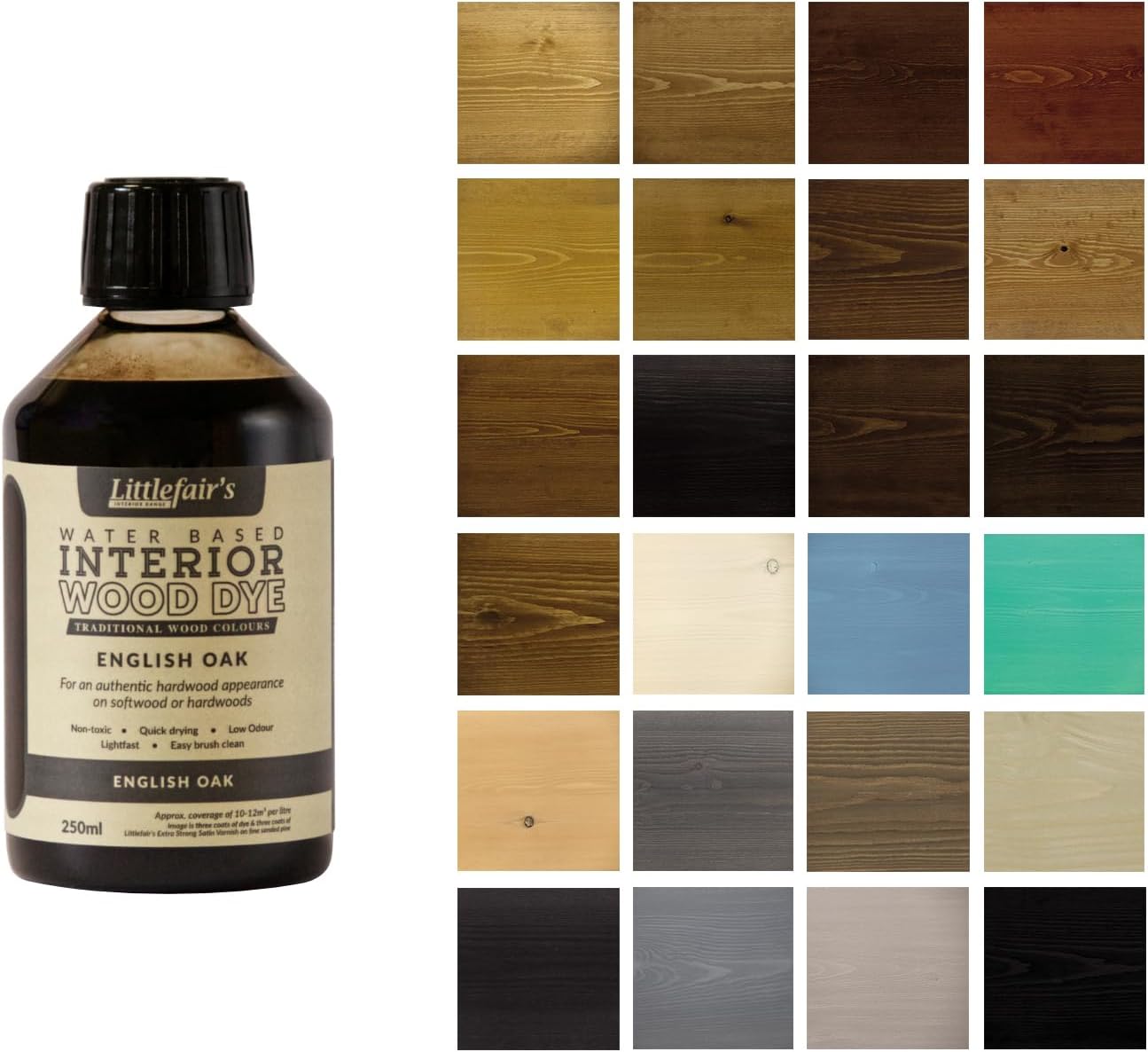 Littlefair'sWood Stain Water Based - 250 ml - Indoor Furniture Stain Light & Dark Finishes - Special Non Toxic & Eco Friendly Formula - Wood Stain for Crafts - Colour: English Oak