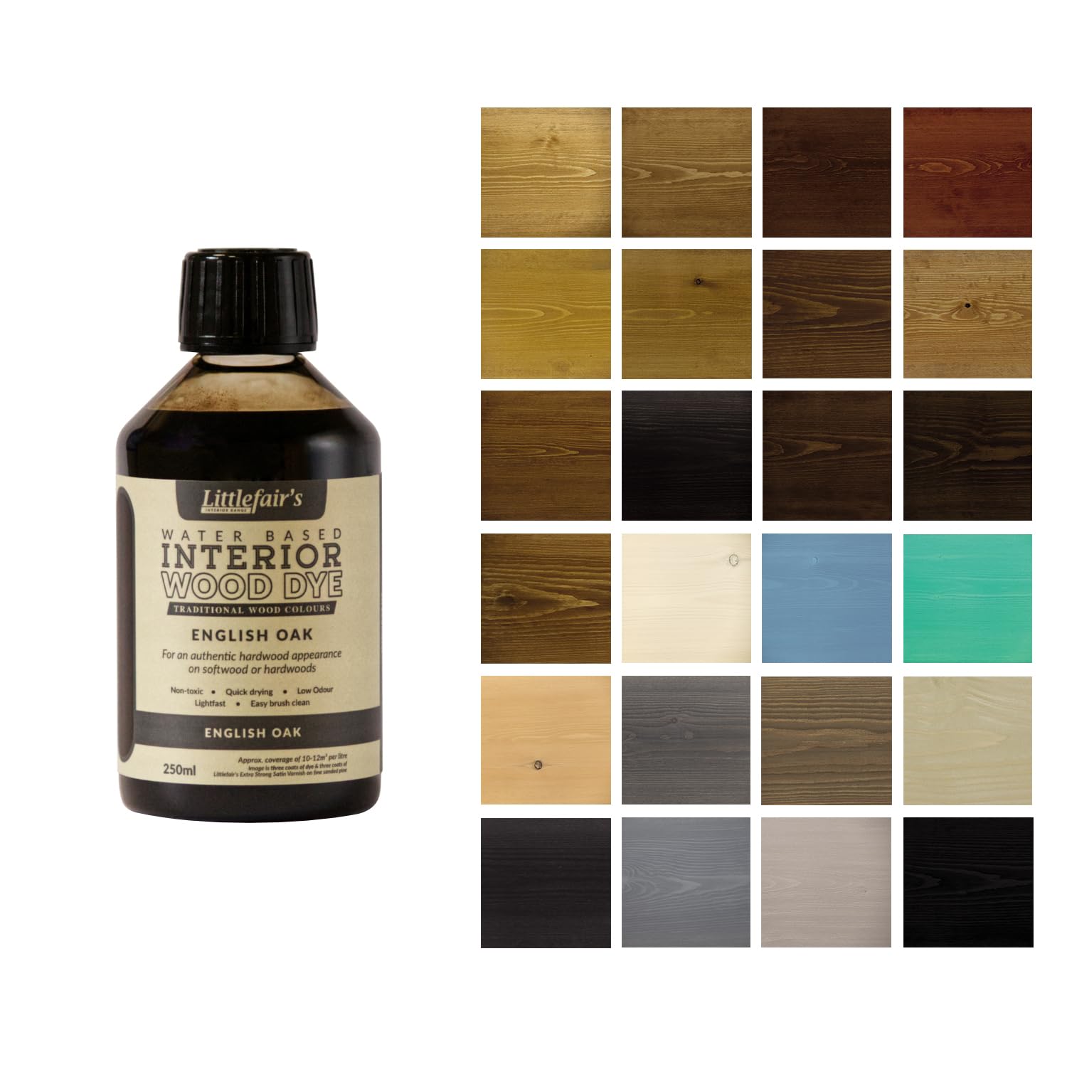 Wood Stain Water Based - 8.5oz/250ml - Indoor Furniture Stain Light & Dark Finishes - Special Non Toxic & Eco Friendly Formula - Wood Stain for Crafts - Color: English Oak