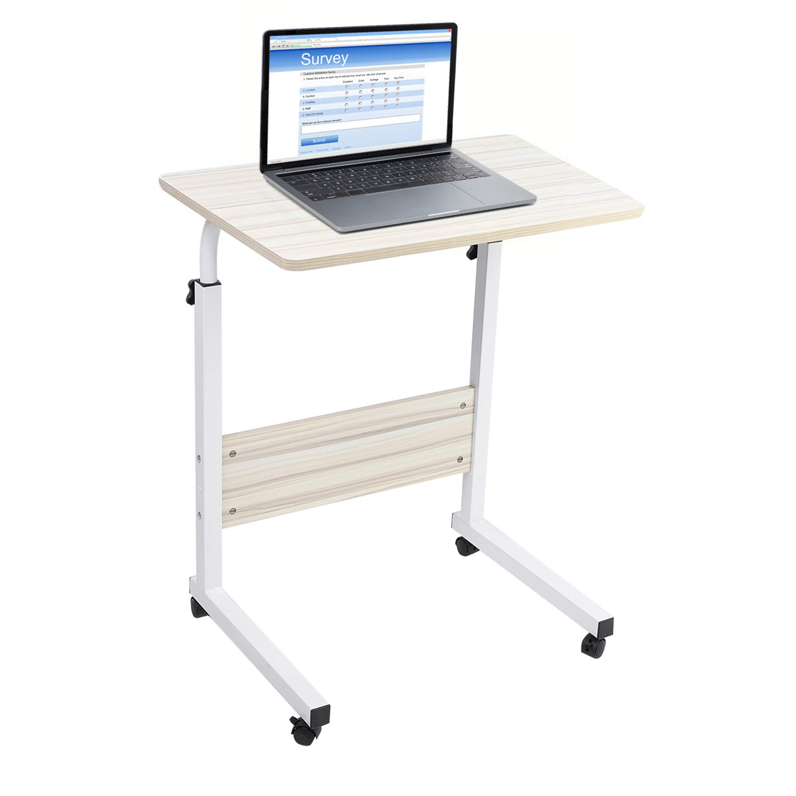 Greensen Rolling Laptop Table Medical Adjustable Overbed Bedside Table with Wheels Hospital Bed Desk Breakfast Cart Stand for Home Office Hospital(White)