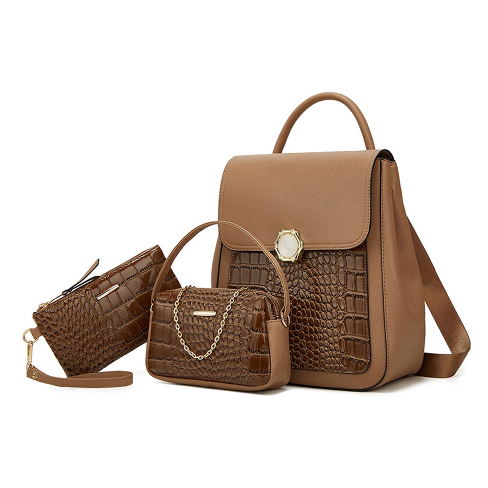 Nicole & Doris Women's Khaki Mini Backpacks For Fashion Backpack 3 Pcs Set Casual Daypack Patent Leather Handbag Backpack Small Rucksack Travel Bag