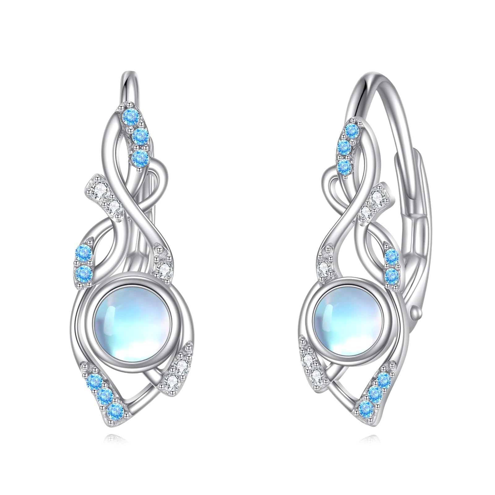 Pendientes de Flores para Mujer en Plata de Ley con Piedra Lunar/Chakra Pendientes de Alambre Regalo para Niñas