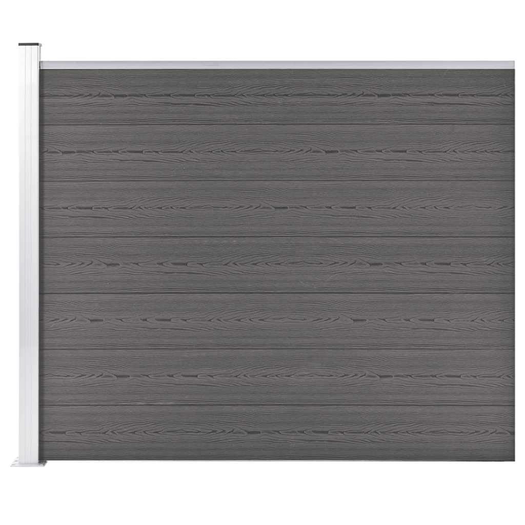 Zaunelement WPC Gartenzaun 175x146 cm Grau mit Aluminiumprofil, Sichtschutz Zaunfeld aus langlebigem Kunststoff Holzverbund, inklusive Pfosten und Stahlbasis für Terrasse