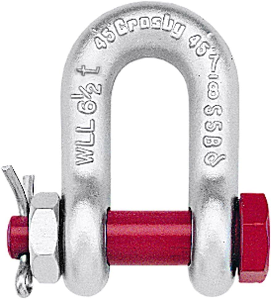 Crosby 1019846 Carbon Steel S-2150 Bolt Type Chain Shackle, Self-Colored, 6-1/2 Ton Working Load Limit, 7/8" Size