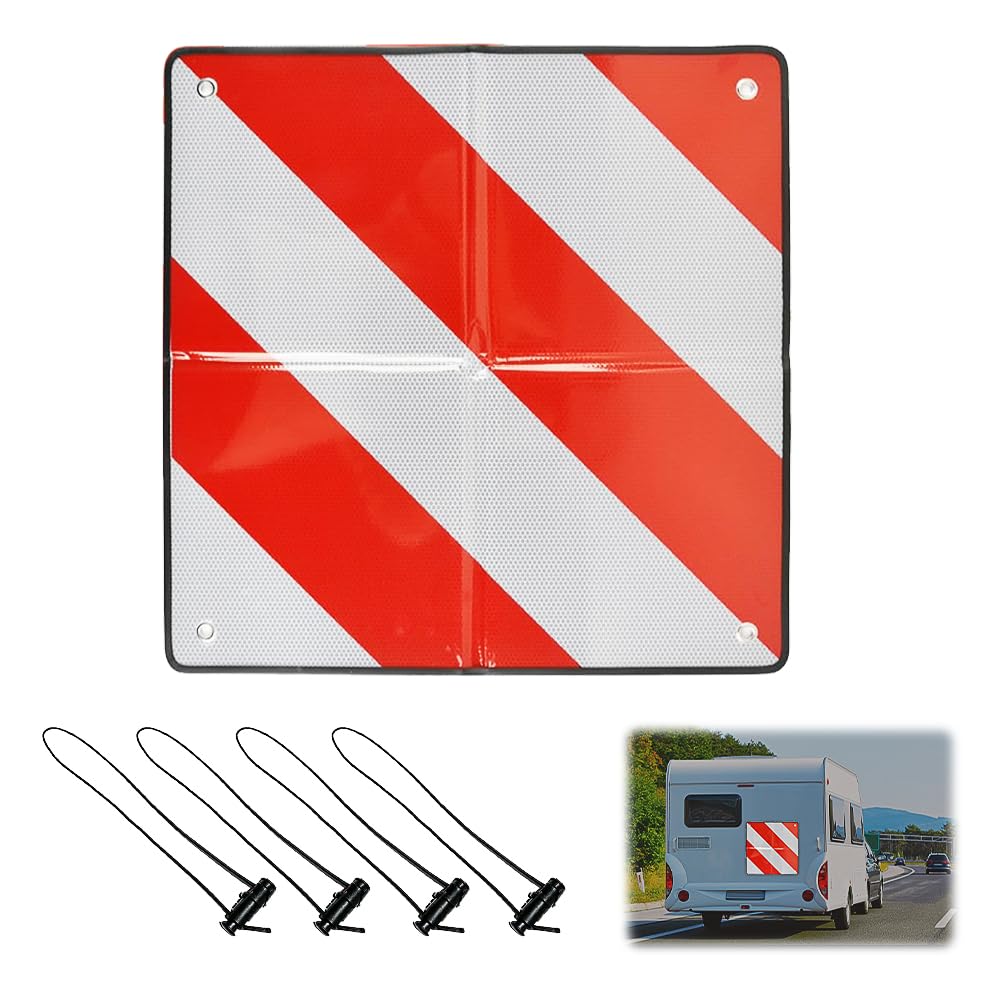Warntafel Italien und Spanien, Warntafel Fahrradträger mit 4 Spannseilen, Faltbar Reflektierendes Warnschil, WarntafelItalienFahrradträger für Fahrradträger Heckanhänger Wohnwagen (50 x 50 cm)