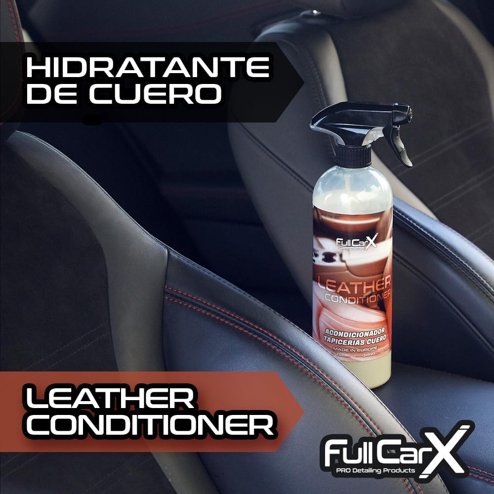 AutoFullCar - FullCarX by Full Dip Reinigungsset für Leder und Leder mit Zubehör für Sitze und Innenräume und feuchtigkeitsspendende Lederreinigung, 2 x 750 ml
