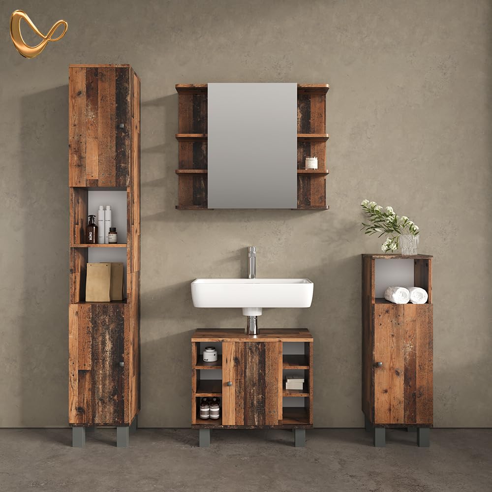 Livinity Set mobili bagno Fucino, Rovere rustico, 4 parti