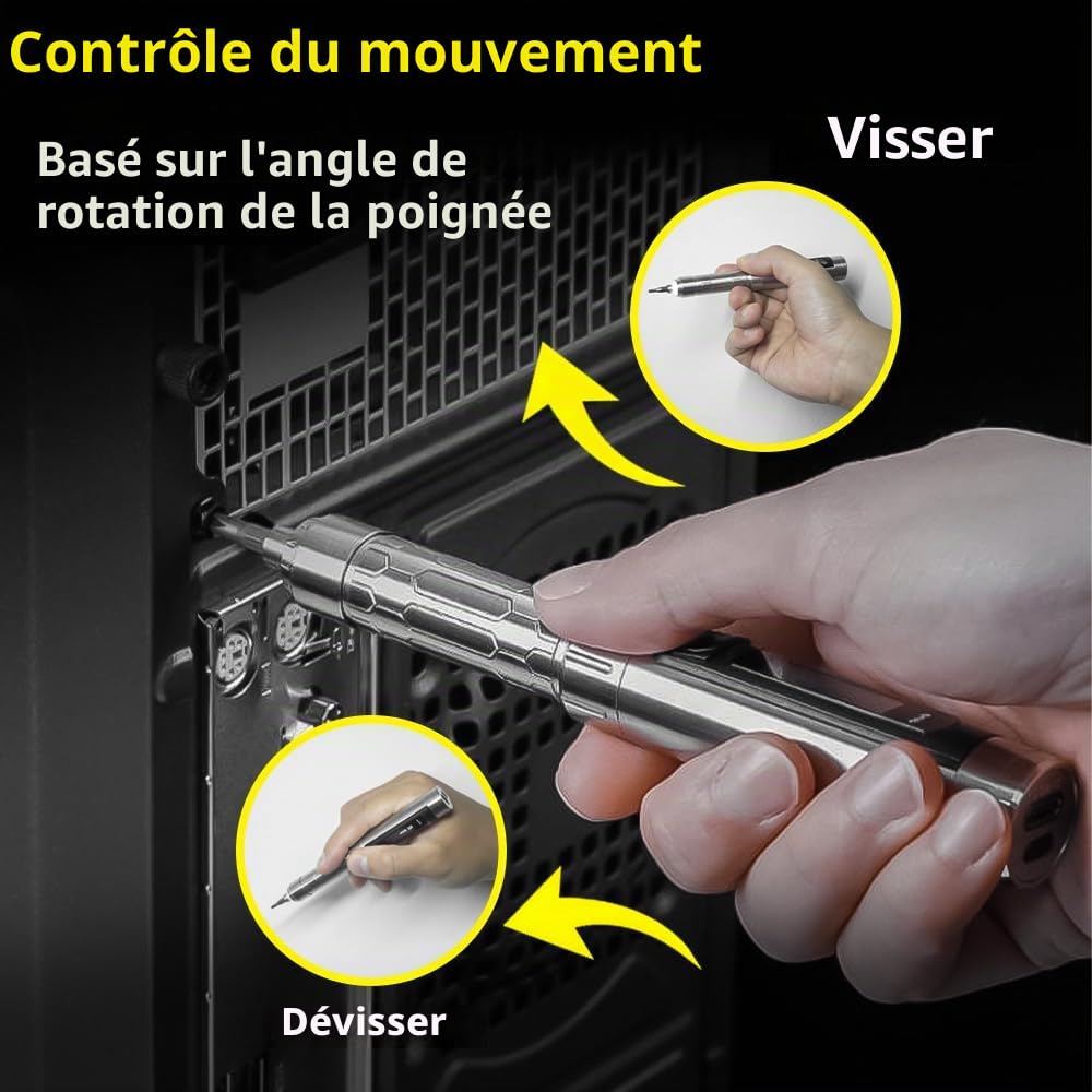 MINIWARE Jeu de Tournevis de Précision ES15, Mini Tournevis Électrique avec 24 Embouts Magnétiques, Couple à 5 Vitesses, Sans Fil, Réparation de Bricolage Rechargeables pour Petits Appareils