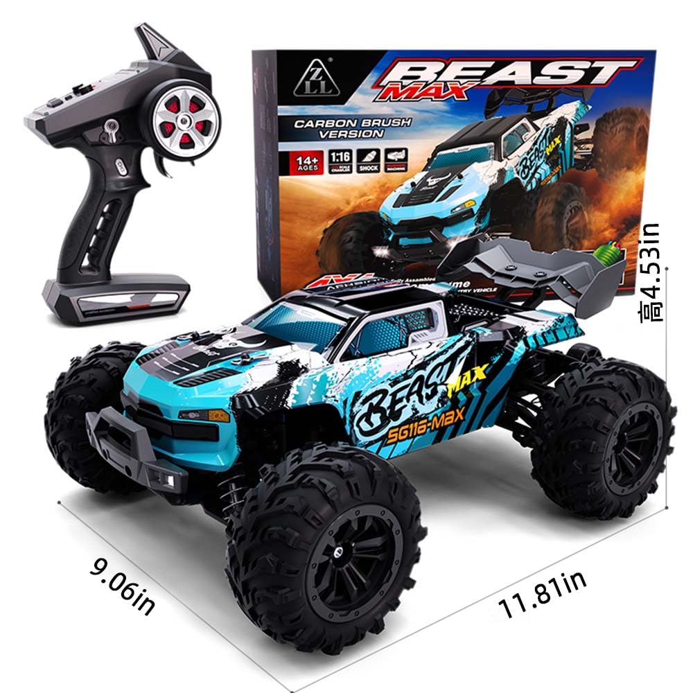 Bürstenloser 80KM/H Fernbedienungs Auto, 1:16 RC Hochgeschwindigkeits Auto für Erwachsene, 2.4Ghz 4WD All Terrain Offroad MonsterTruck, SG116 MAX, 3 Batterien