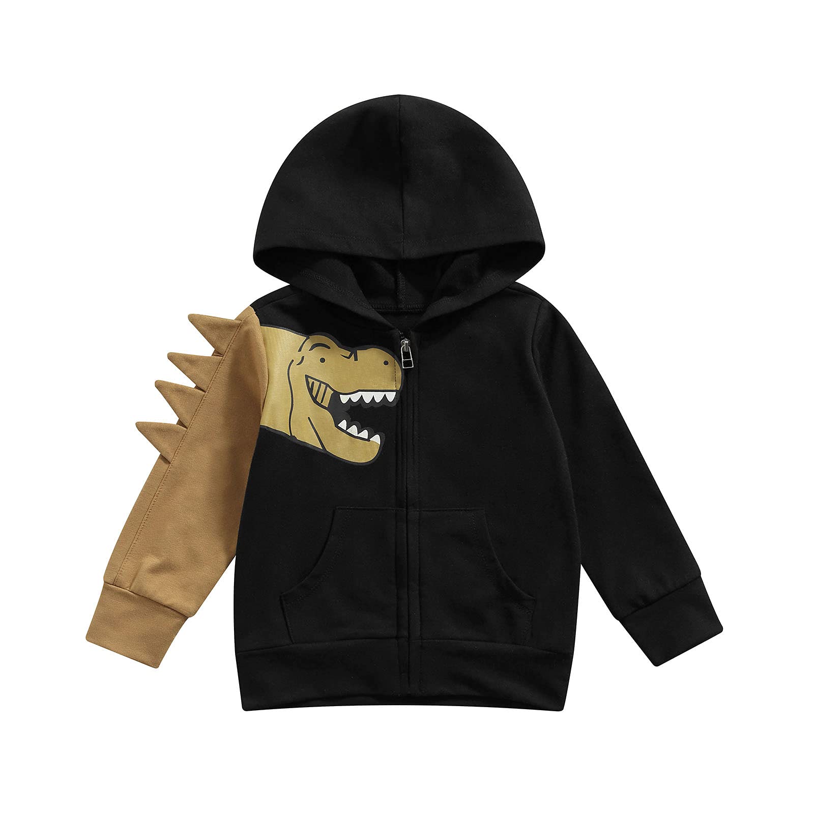 FIOMVA Toddler Baby Boys Dinosaur Hoodie Sweatshirt Long Sleeve Zip Up Jacket Coat Fall Winter Outfit 1-6 Years (Black,4-5T)