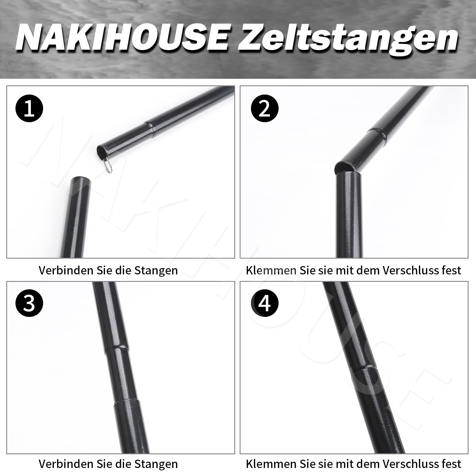 2 Stück Zeltstangen mit Aufbewahrungstasche, Aluminium Zeltstange Teleskopstange für Tarp, Zelt, Sonnensegel, Camping, verstellbar von 40cm-200cm