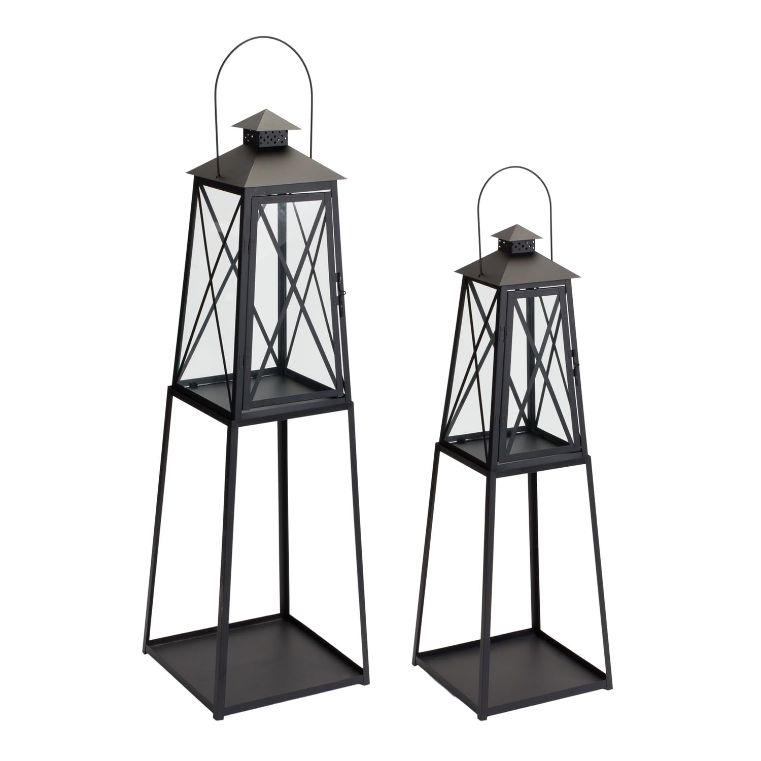 Maykoosh Traditional Metal Lantern with Tapered Stand (Set of 2)