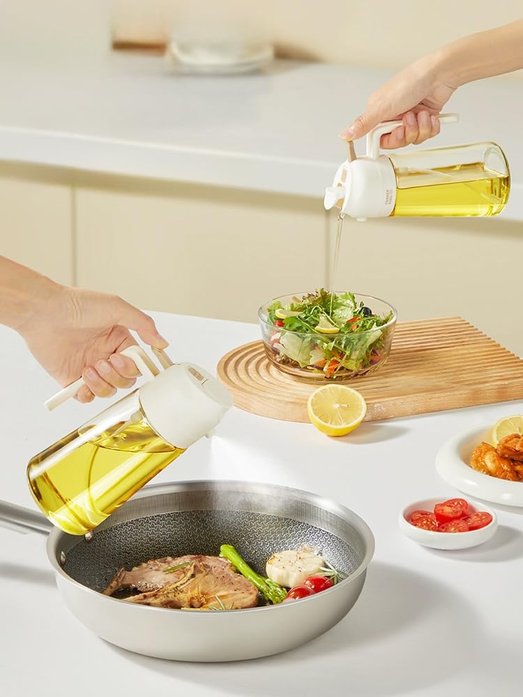 ZSZMFH 16oz/470ml Glass Olive Oil Sprayer - Versatile 2-in-1 Olive Oil Dispenser for Cooking, Air Fryers, Salads, and BBQ - Sleek Black Design