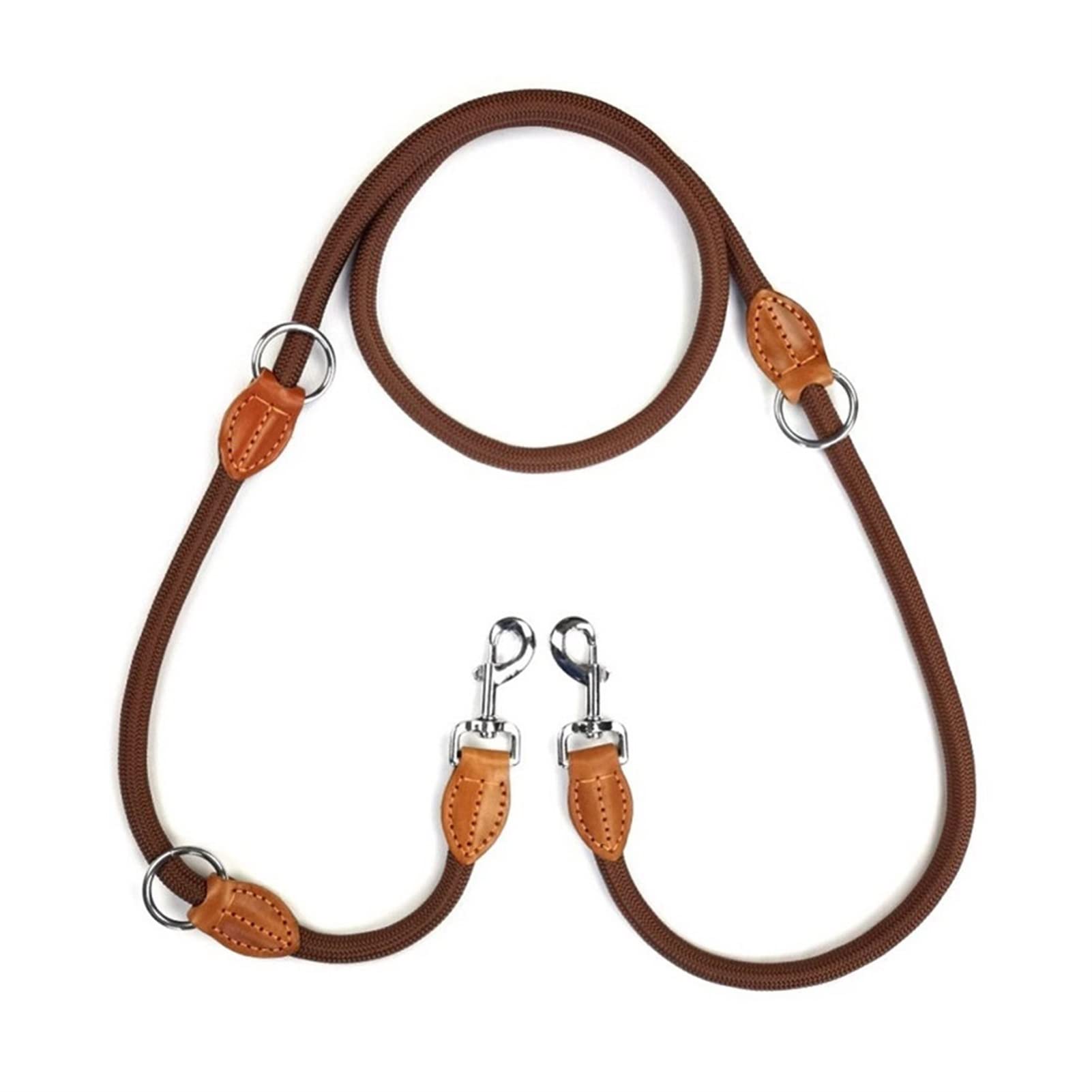 Multifunktions-Doppelleine Kettenhalsband Zwei Hundeleinen Nylon Verstellbare Lange Kurze Hundetrainingsleinen Hundezubehör (Color : Coffee, Size : L)