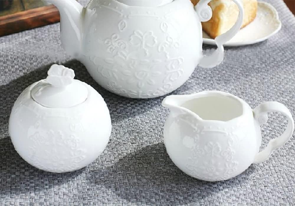 Keramik Zucker Schüssel, Set aus Keramik-Milchkännchen und Zuckerdose, Relief-Retro-Kaffee-Servierset