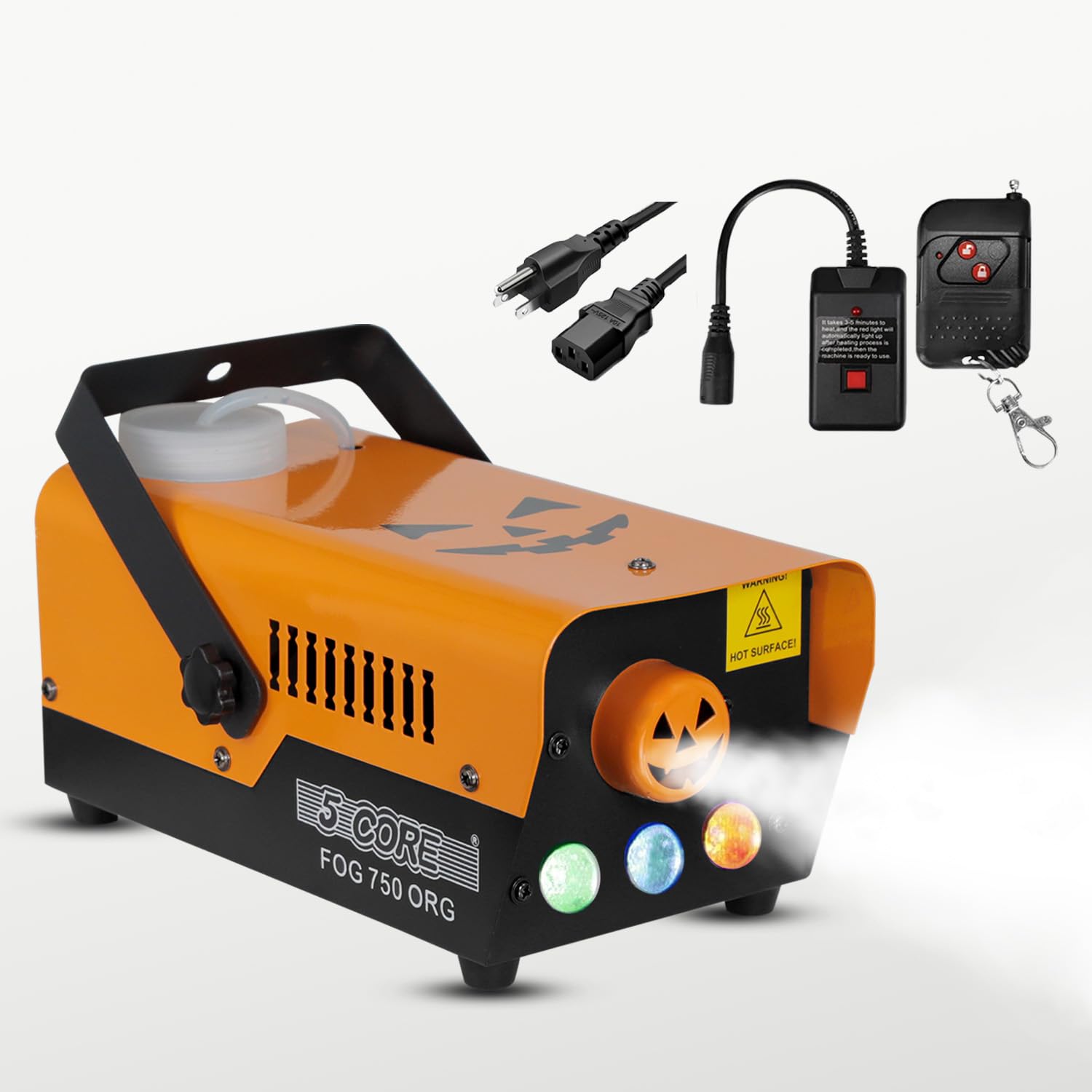 5 Core Fog Smoke Machine 750W & 2700CFM LED Lights Effect Low Lying Indoor 250ML Fog Maker with Fogger for Halloween with 1 Wired Receiver & RGB Remote Controls FOG 750 ORG