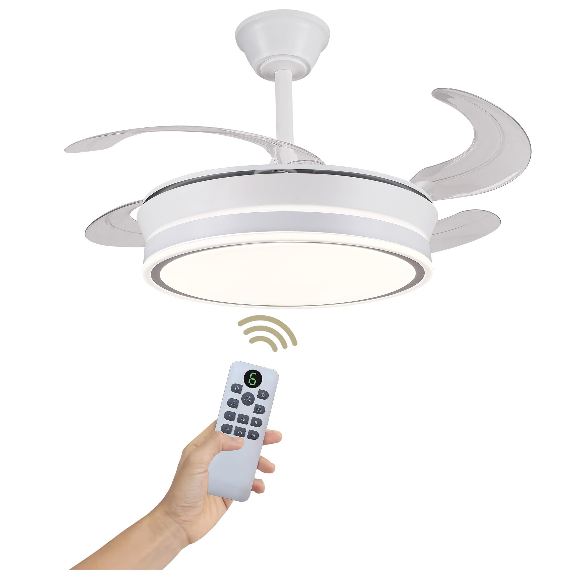 LUMIKING Lampara Ventilador de Techo Luz LED Silencioso de 30 W de Motor con 4 Aspas - Ventiladores de Techo con Tonos de Luz y Función Verano e Invierno con Temporizador (92 cm)
