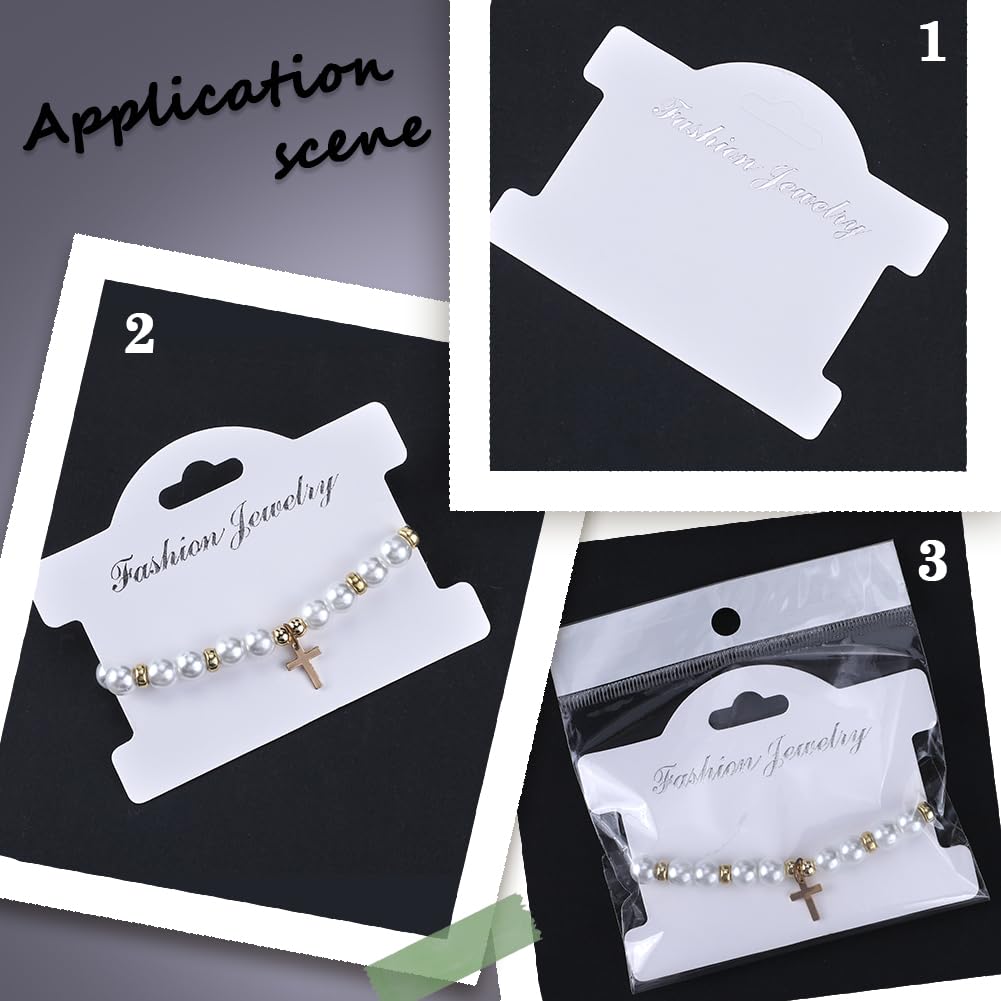 SOFPLATE 100 stuks 9,78 x 6,95 cm sieraden verpakking kaart armband display kaarten armband display kaarten met zakken romig wit karton papier sieraden kaarthouders voor opknoping ketting display