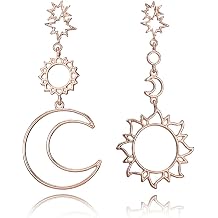 YienDoo Moon Sun Dangle Earrings Star Studs Rose Gold Charms Hoop Sun Moon Asymmetrical Crescent Sun Drop Earrings Jewelry Gift for Women