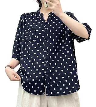 Amazon | [Hanmall] ドット シャツ ブラウス レディース 半袖 綿
