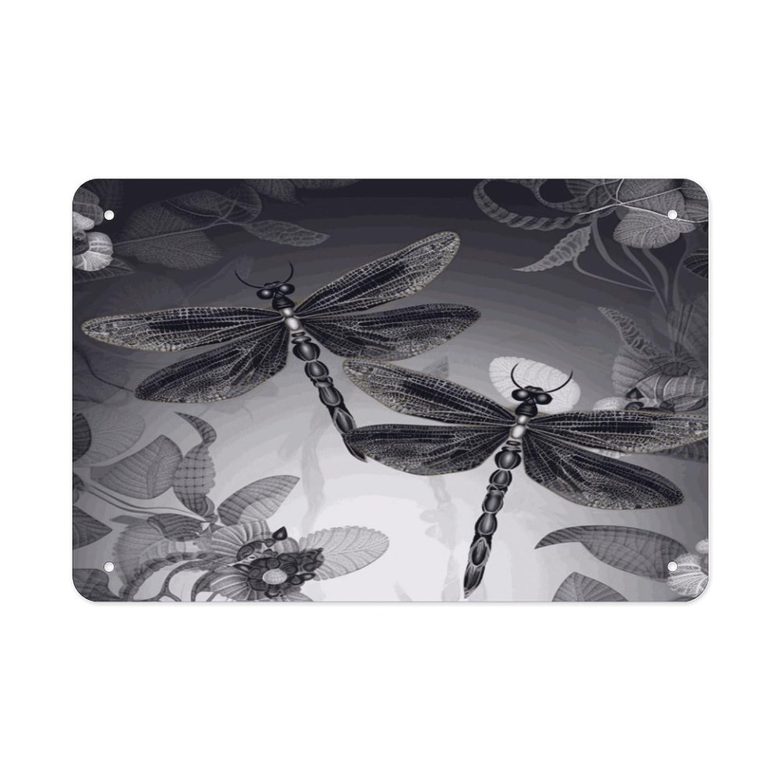 Fodpand Style Dragonflies Grey Wall Art Metal Signs Tin Sign