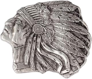 Native American Indian Warrior Chief Belt Buckle Biker Motorcycle Casual Mens Belt Accessories (antique silver)