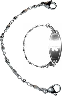 Hidden Hollow Beads 6.5 or 5.5 inch Stainless Steel Women's Medical Alert ID Interchangeable Replacement Bracelet, Identification vital info tag