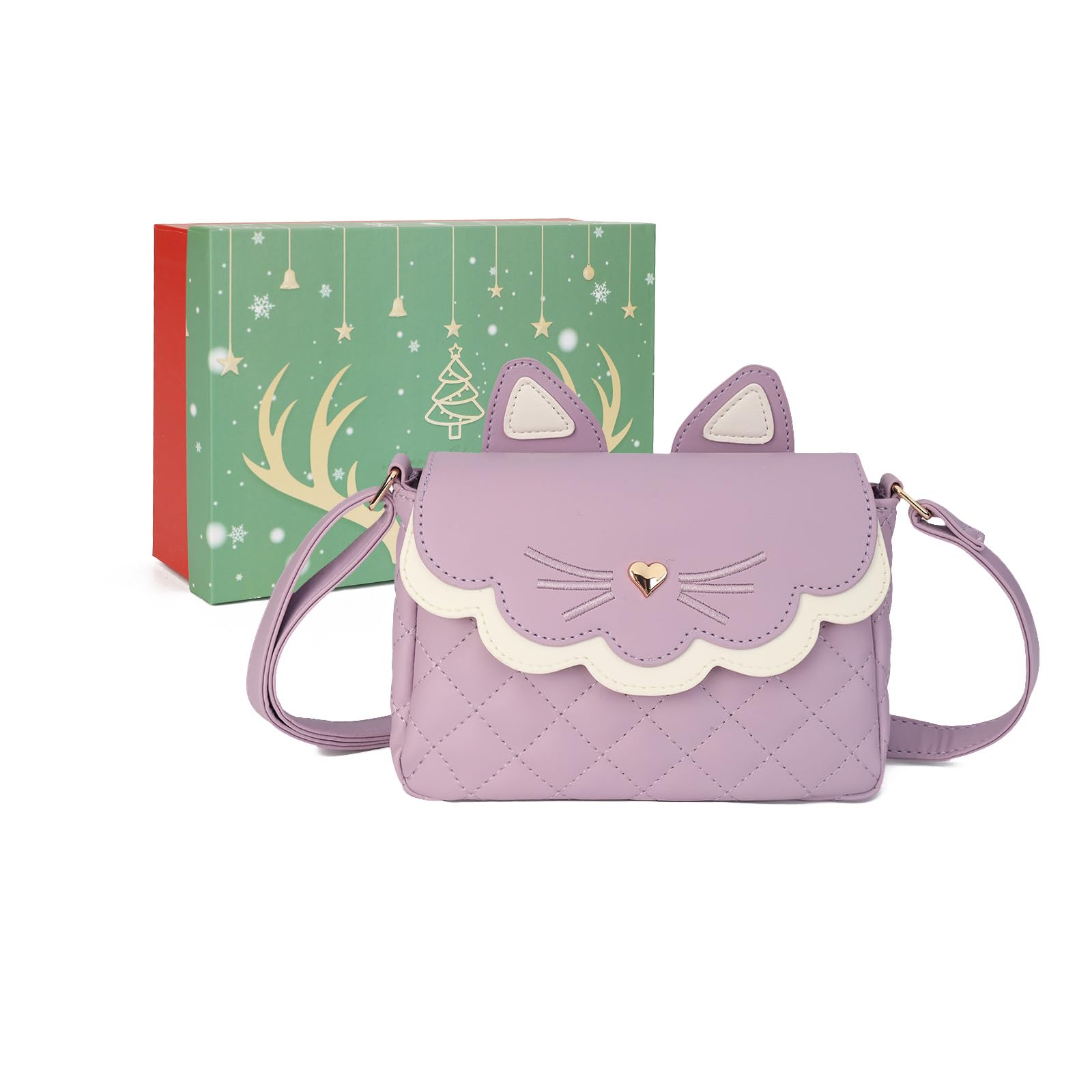 Gladdon Sac à Bandoulière pour Filles Petits sac bandoulière chat Piquage sac à main pour enfant Mini Sac à Monnaie Avec sangle réglable Mode portefeuille(Violet)