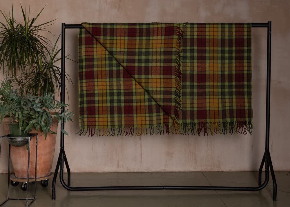 Couverture Pique-nique Vintage En Laine Tartan – Écosse, 54x64 Pouces, Franges, Rouge/vert