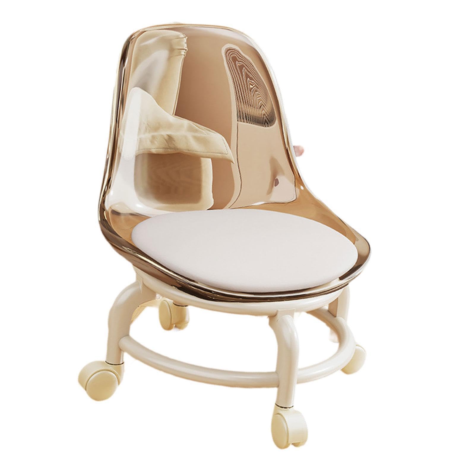 QUILSTM Home Low Rolling Seat Universal Swivel Roller Comfortable Any Working Environment Sitting On Low Stool With Back Support Can Rest Can Move Freely Pulley Stool Barber Shop, Brown