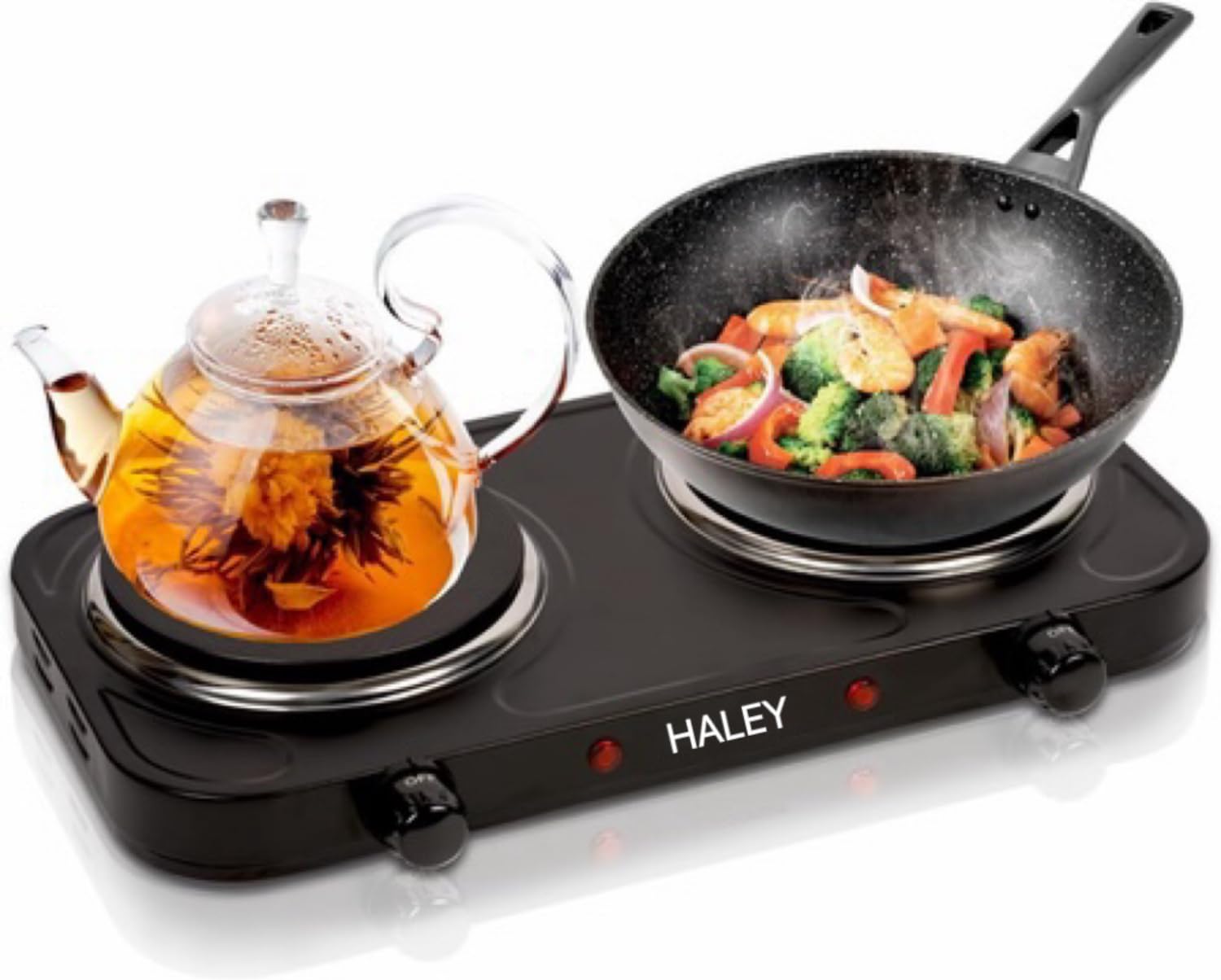 Double Hot Plate,2000W Electric Plate,Portable Electric Hob .Cooktops.1 year warranty 1897 (Black)