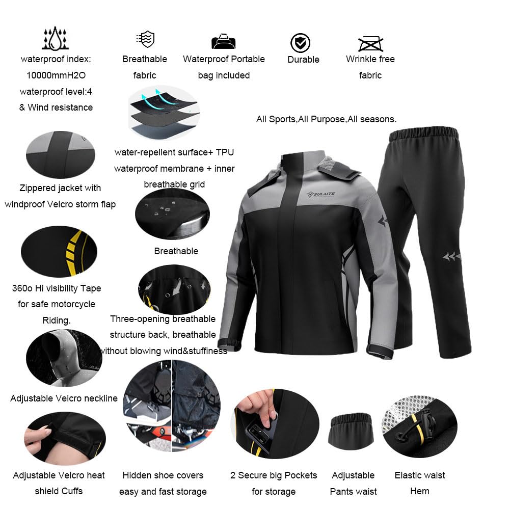 Motorrad-Regenanzug, reflektierend, wasserdicht, 2-teiliges Set mit Jacke und Hose, für Erwachsene, Radfahren, Reiten, Motorradanzug
