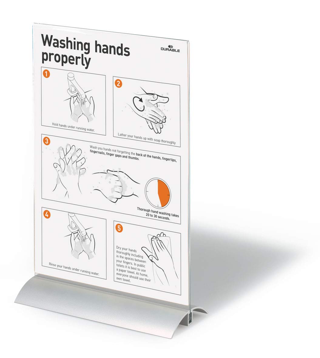 Durable Presenter Sign and Literature Holder Desktop Acrylic with Metal Base A4 Clear Ref 8589/19