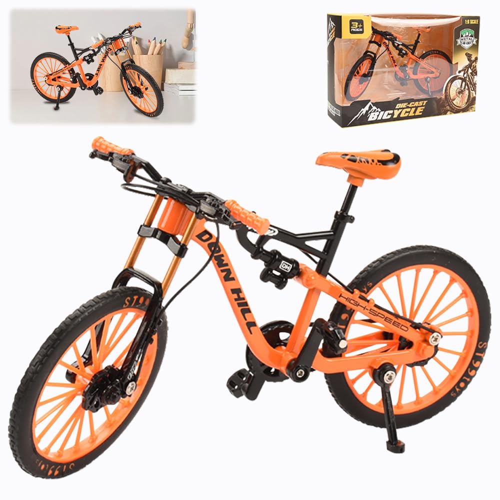 Modèle de Vélo de Montagne, Finger Mountain Bikes, Modèle de Doigt de vélo Miniature Jouets de vélos en Alliage de Zinc pour l'enseignement, Maison, Bureau, Club(Couleur Orange)