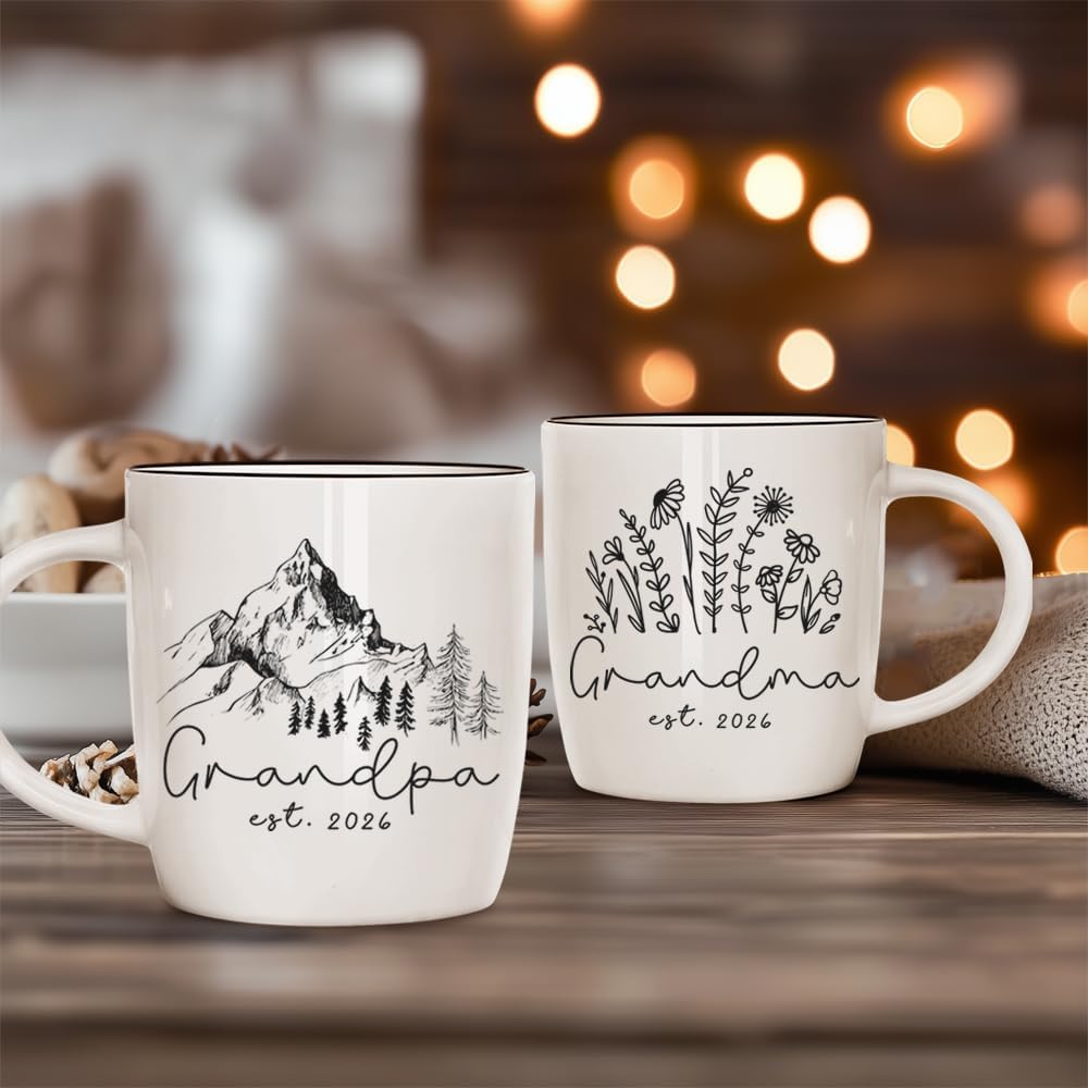 Promoted to Grandparents 2026 Coffee Mug Set, Est 2026 Grandma and Grandpa Coffee Cups, New Pregnancy Announcement Gift for Future Grandparents, Unique Baby Reveal Tea Mugs, 13Oz - Image 5