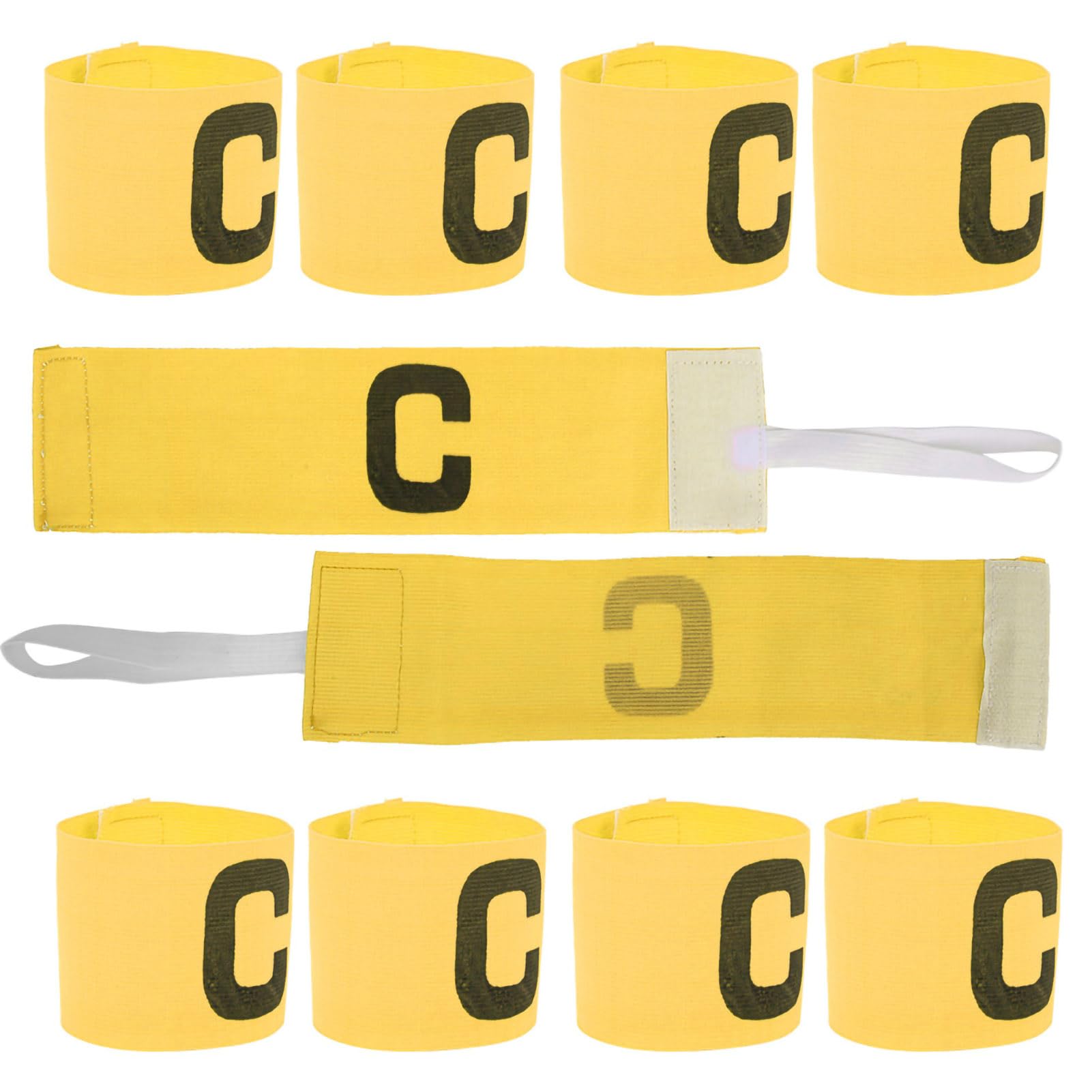 Phefop 10Pcs Soccer Captain Armband, Adjustable Breathable Captain Arm Bands for Soccer C Word Elastic Nylon Sports Wrist Arm Band for Kids Youth Adults (Yellow)